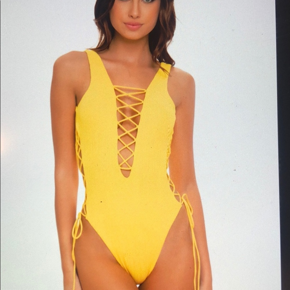 FreePress Gigi Ribbed Lace Up OnePiece Swimsuit L